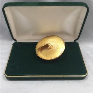 Vintage Seashell Scarf Slide with Gold Plated Rim